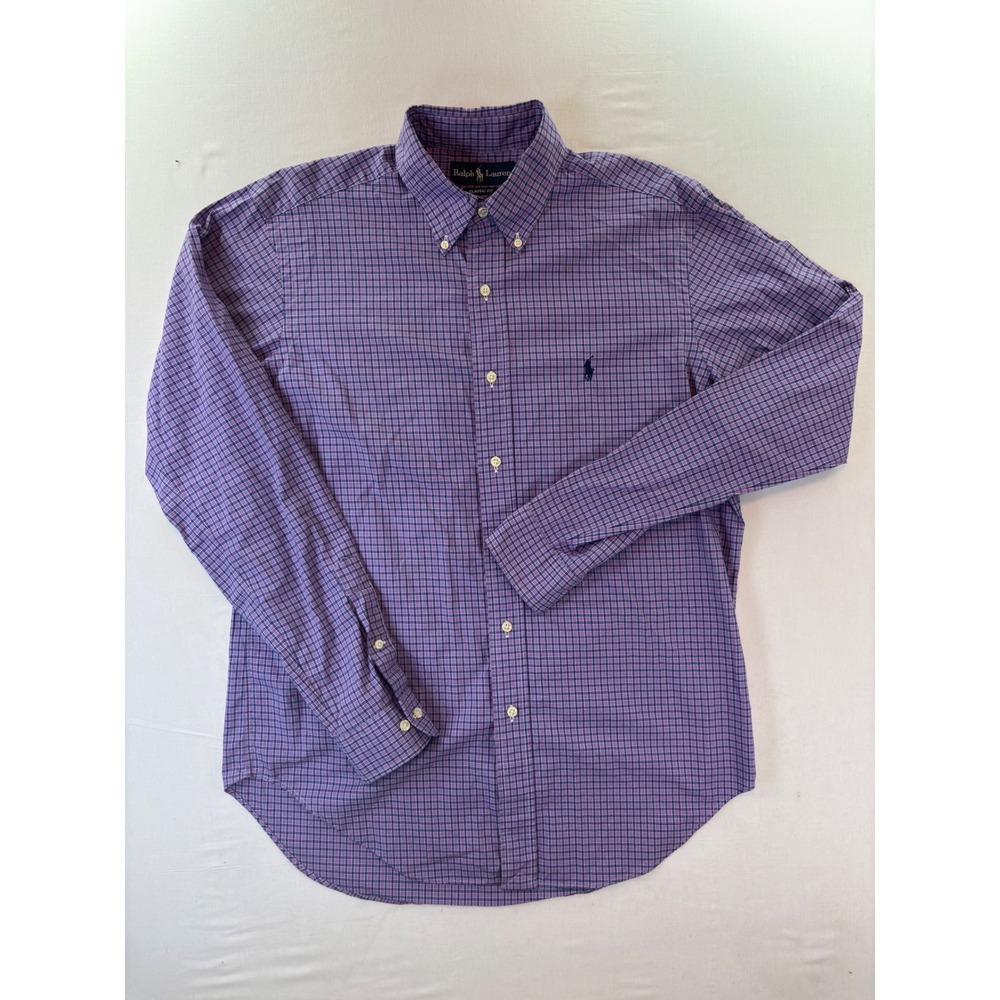 Ralph Lauren Classic Fit Mens 15.5 34/35 Purple Plaid Cotton Button Down Shirt